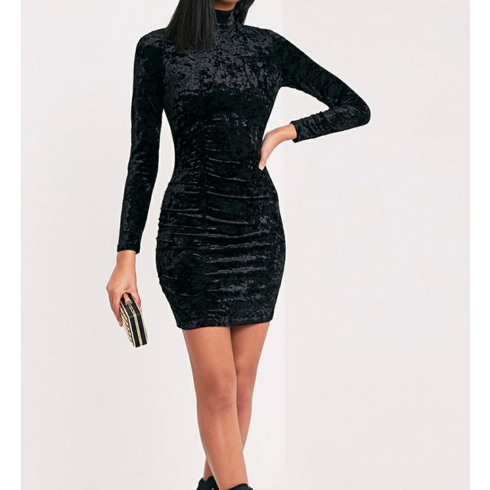 High neck velvet dress